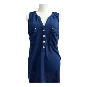 White House Black Market Navy Sleeveless Top Gold Buttons Nautical Medium